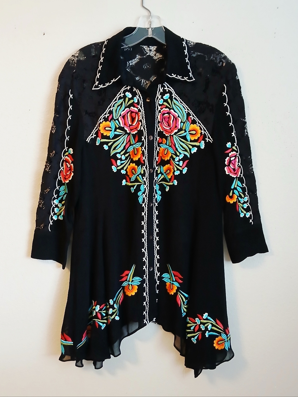 Vintage Collection Claire Embroidered Tunic Button Up Blouse Top Western Size XS